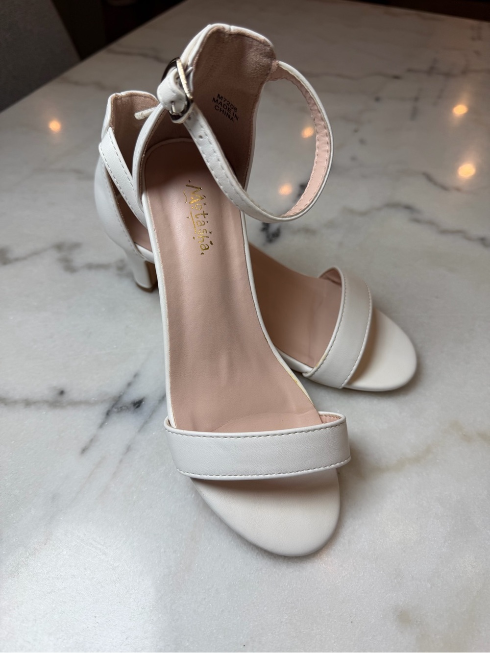 Motasha White Ankle-Strap Dress Heels
